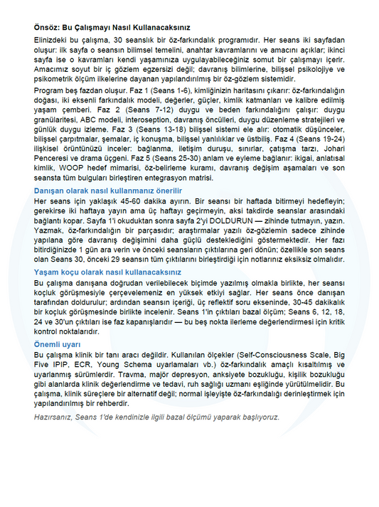 İleri Seviye Öz-Farkındalık Seans Kitabı (30 Seans)