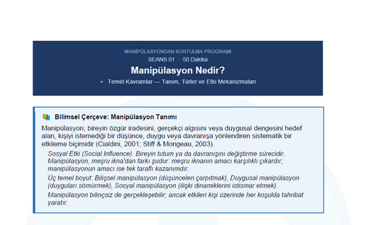 Manipülasyon Farkındalığı ve Savunma Çalışması 30 Seans Kitapçık